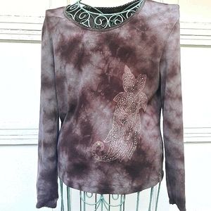 Long Sleeve Tee Shirt Y2K Fun Fun Swirl Dyed  Graphic Tee Crystal Imprint Design